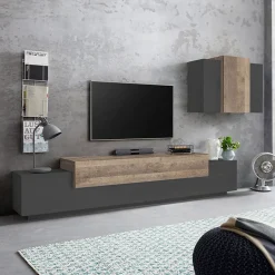 Garnero Arredamenti Parete attrezzata 240x180h cm moderna antracite rovere Milos Gihome® Antracite - Rovere Rustico Hot