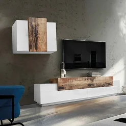 Garnero Arredamenti Parete attrezzata 240x180h cm moderna bianco pero Milos Gihome® Bianco Lucido - Rovere Rustico Outlet