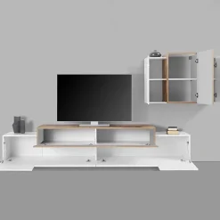 Garnero Arredamenti Parete attrezzata 240x180h cm moderna bianco pero Milos Gihome® Bianco Lucido - Rovere Rustico Outlet