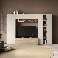 Garnero Arredamenti Parete attrezzata 277x186h cm moderna beige rovere chiaro Sunset 63 New