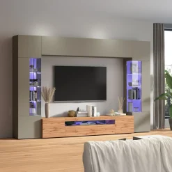 Garnero Arredamenti Parete attrezzata 290x190h cm moderna 2 vetrine tortora rovere Zenith 2 Online