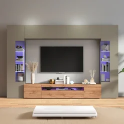 Garnero Arredamenti Parete attrezzata 290x190h cm moderna 2 vetrine tortora rovere Zenith 2 Online