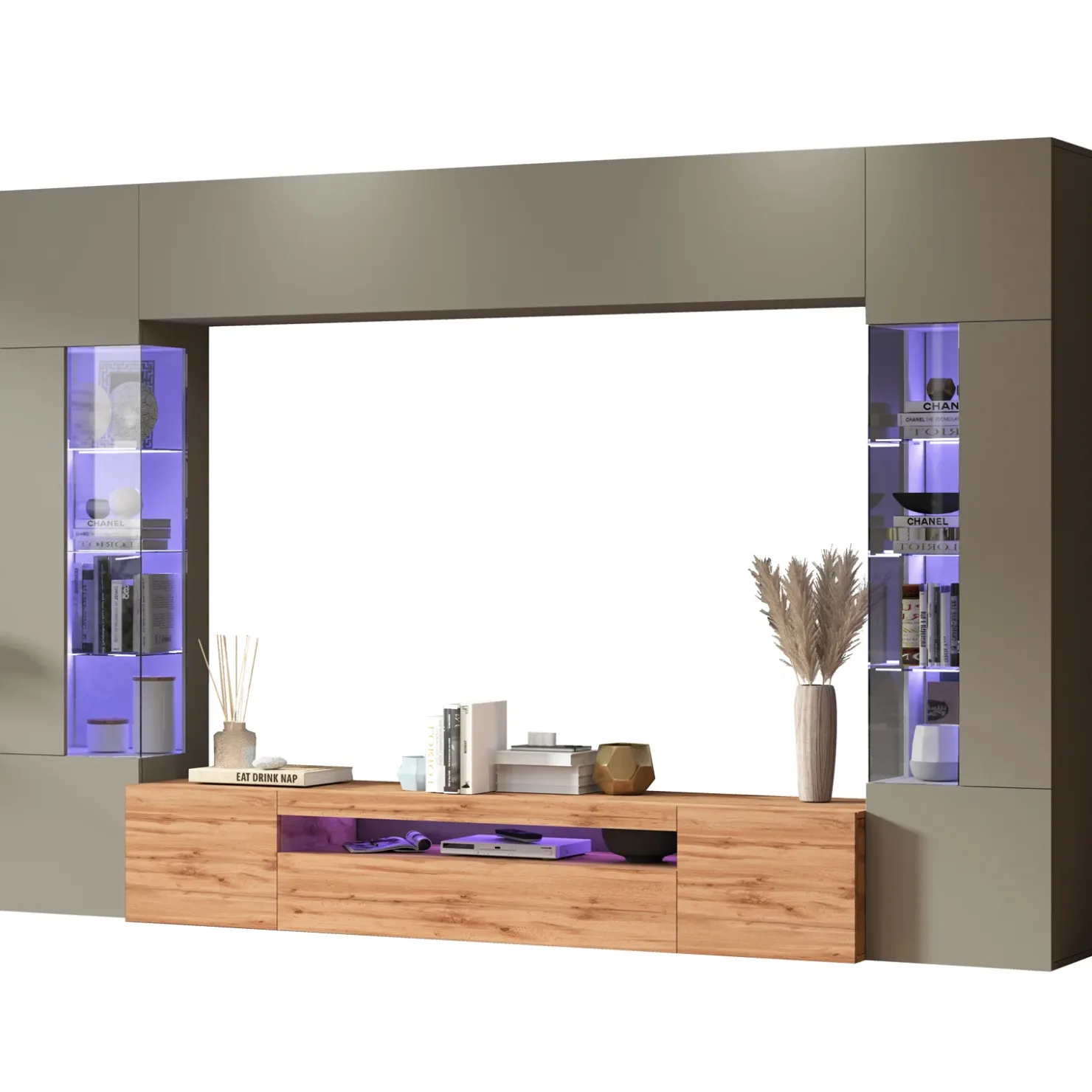 Garnero Arredamenti Parete attrezzata 290x190h cm moderna 2 vetrine tortora rovere Zenith 2 Online