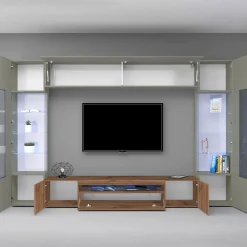 Garnero Arredamenti Parete attrezzata 290x190h cm moderna 2 vetrine tortora rovere Zenith 2 Online