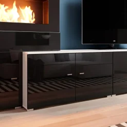 Garnero Arredamenti Parete attrezzata 288x170h cm nera camino bioetanolo Olympo Nero Lucido - Bianco opaco Online