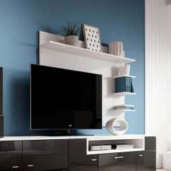 Garnero Arredamenti Parete attrezzata 288x170h cm nera camino bioetanolo Olympo Nero Lucido - Bianco opaco Online