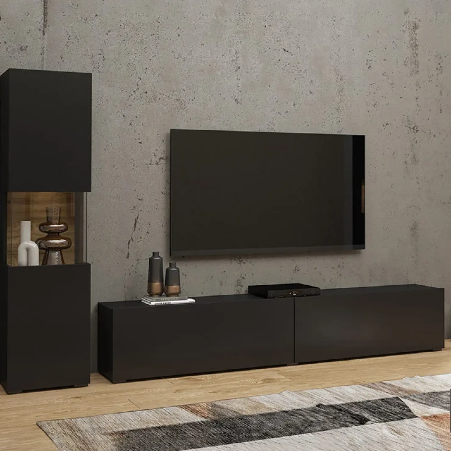 Garnero Arredamenti Parete attrezzata 226x140h cm nero rovere Fusion 1 Nero Opaco Hot