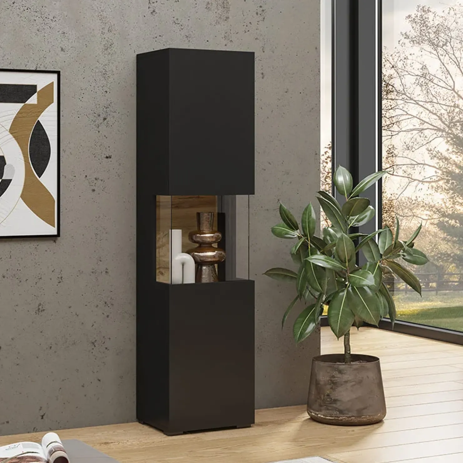 Garnero Arredamenti Parete attrezzata 226x140h cm nero rovere Fusion 1 Nero Opaco Hot