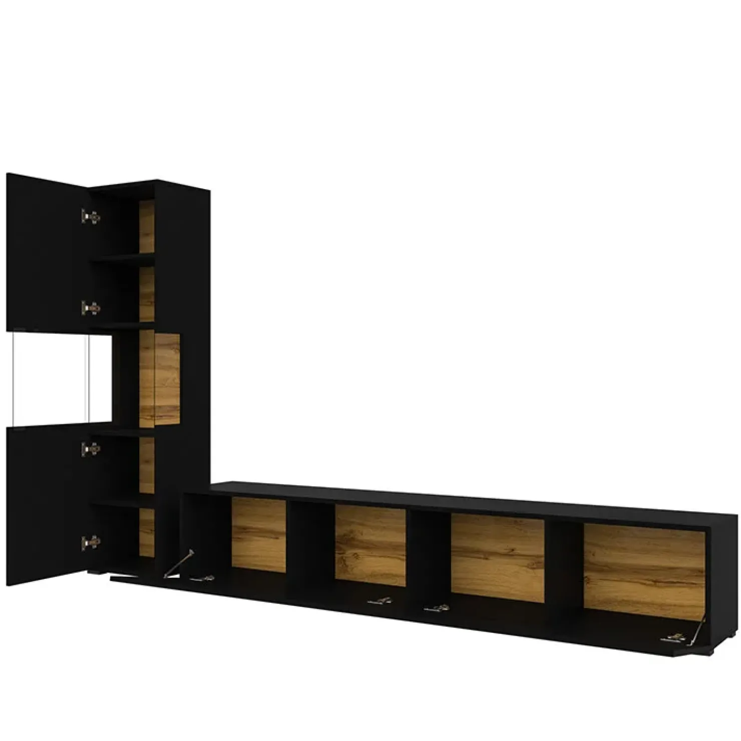 Garnero Arredamenti Parete attrezzata 226x140h cm nero rovere Fusion 1 Nero Opaco Hot