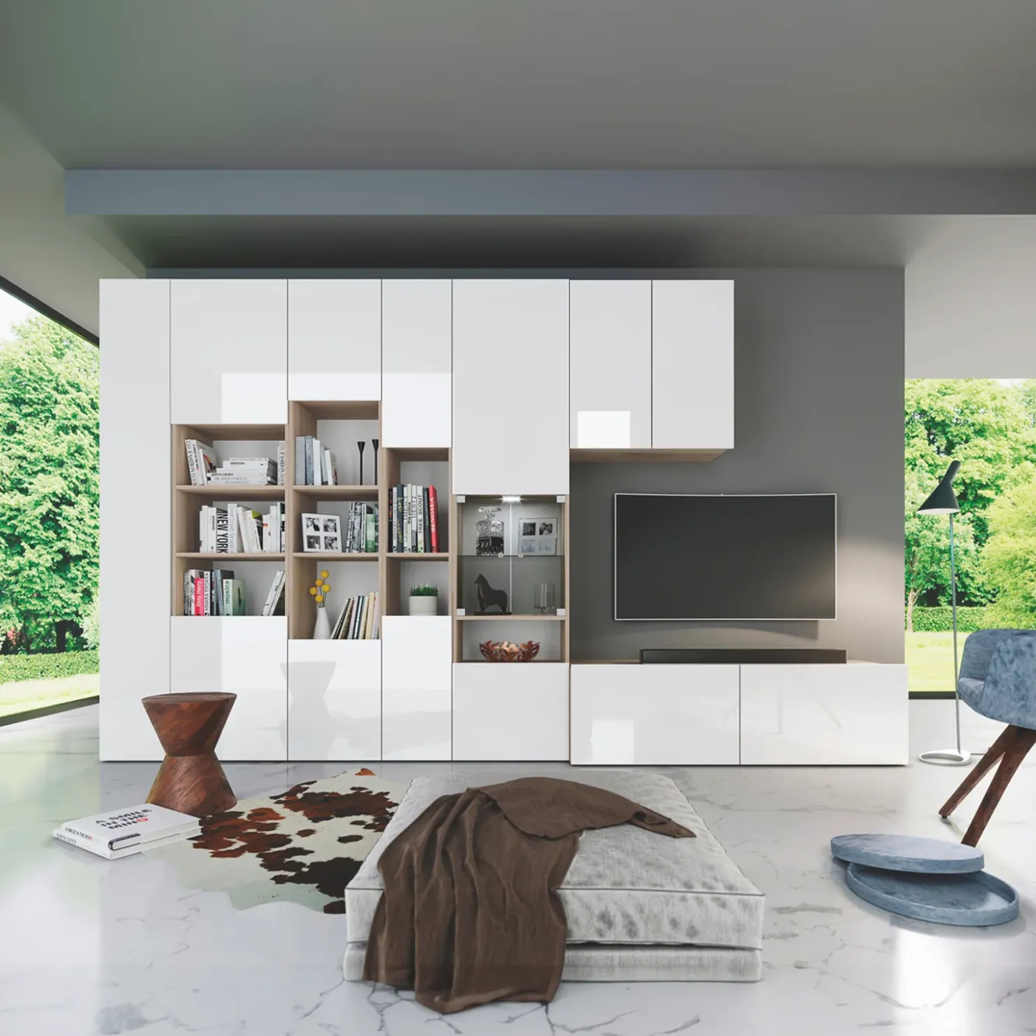 Garnero Arredamenti Parete attrezzata 340x205h cm rovere bianco lucido con led Shanti Best