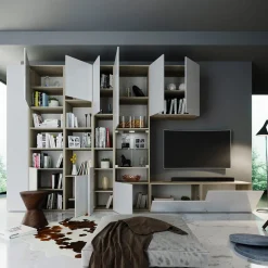 Garnero Arredamenti Parete attrezzata 340x205h cm rovere bianco lucido con led Shanti Best