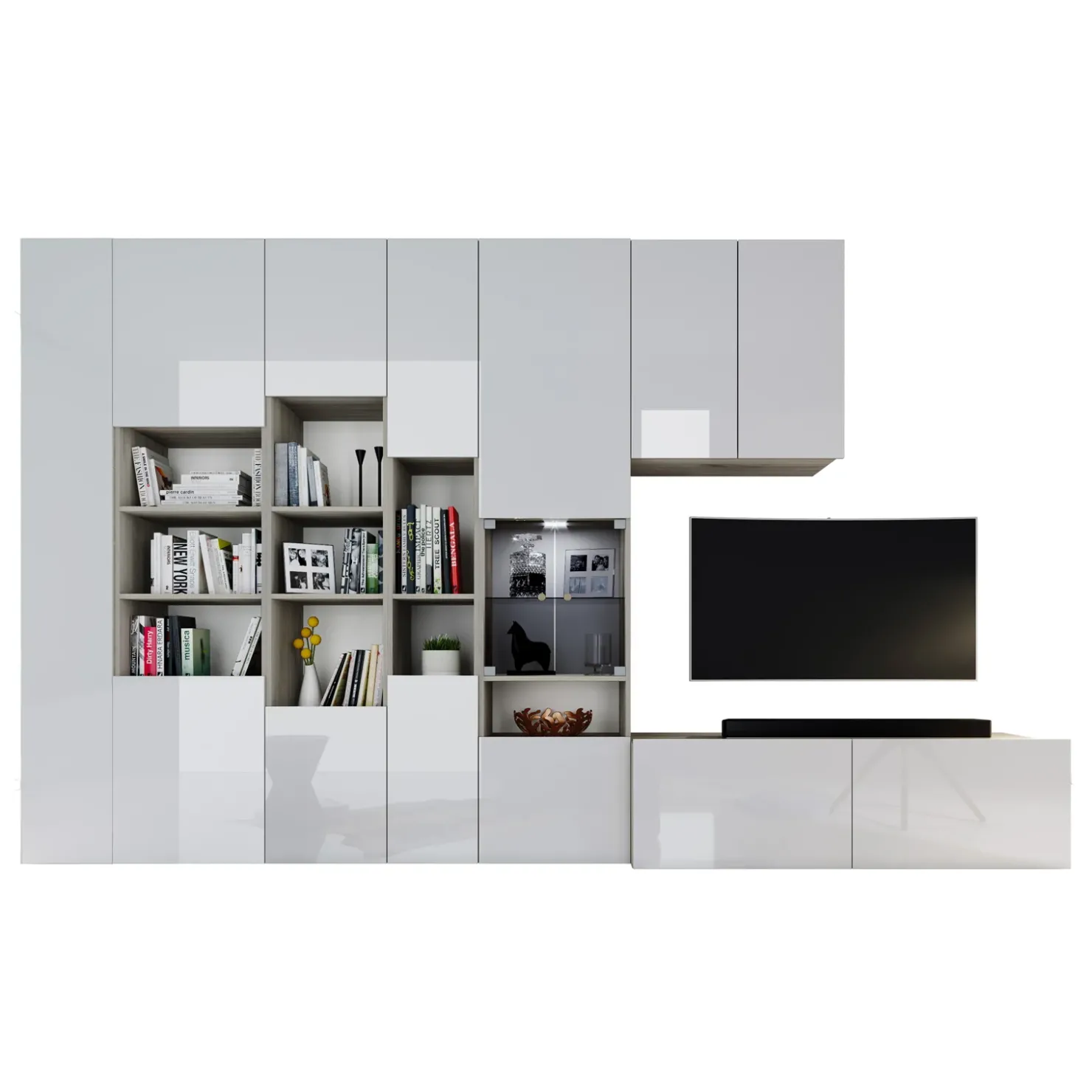 Garnero Arredamenti Parete attrezzata 340x205h cm rovere bianco lucido con led Shanti Best