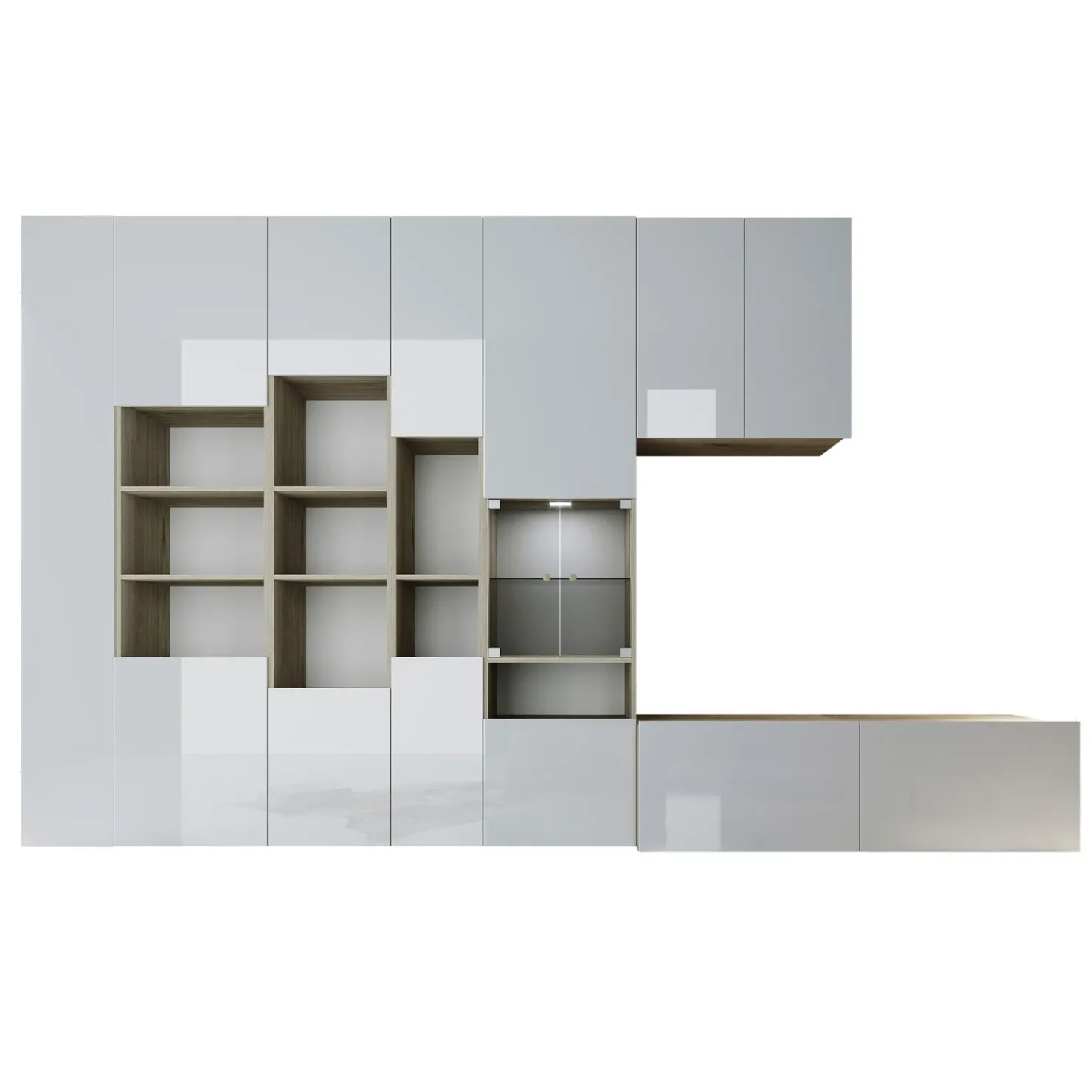 Garnero Arredamenti Parete attrezzata 340x205h cm rovere bianco lucido con led Shanti Best