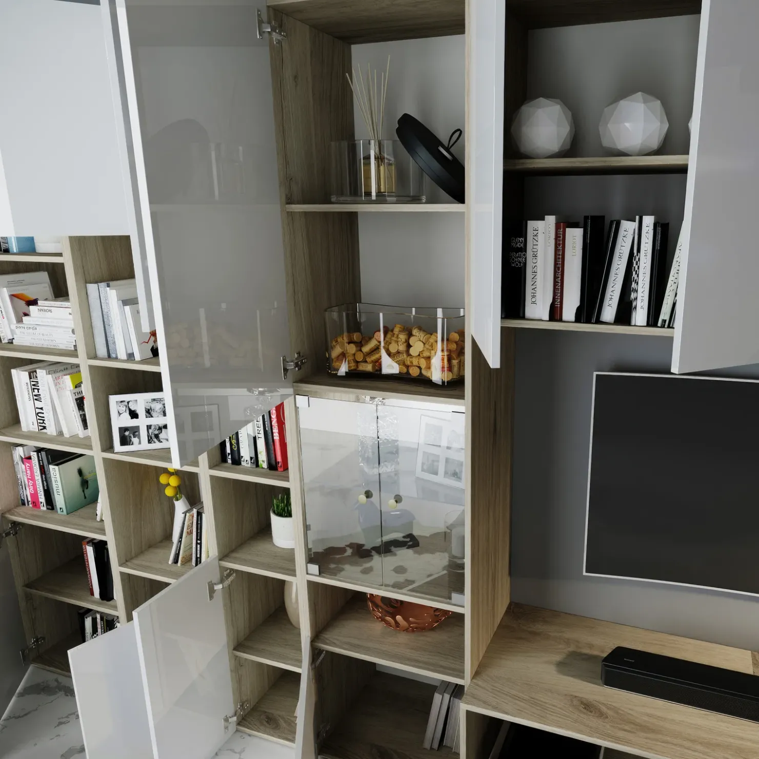 Garnero Arredamenti Parete attrezzata 340x205h cm rovere bianco lucido con led Shanti Best