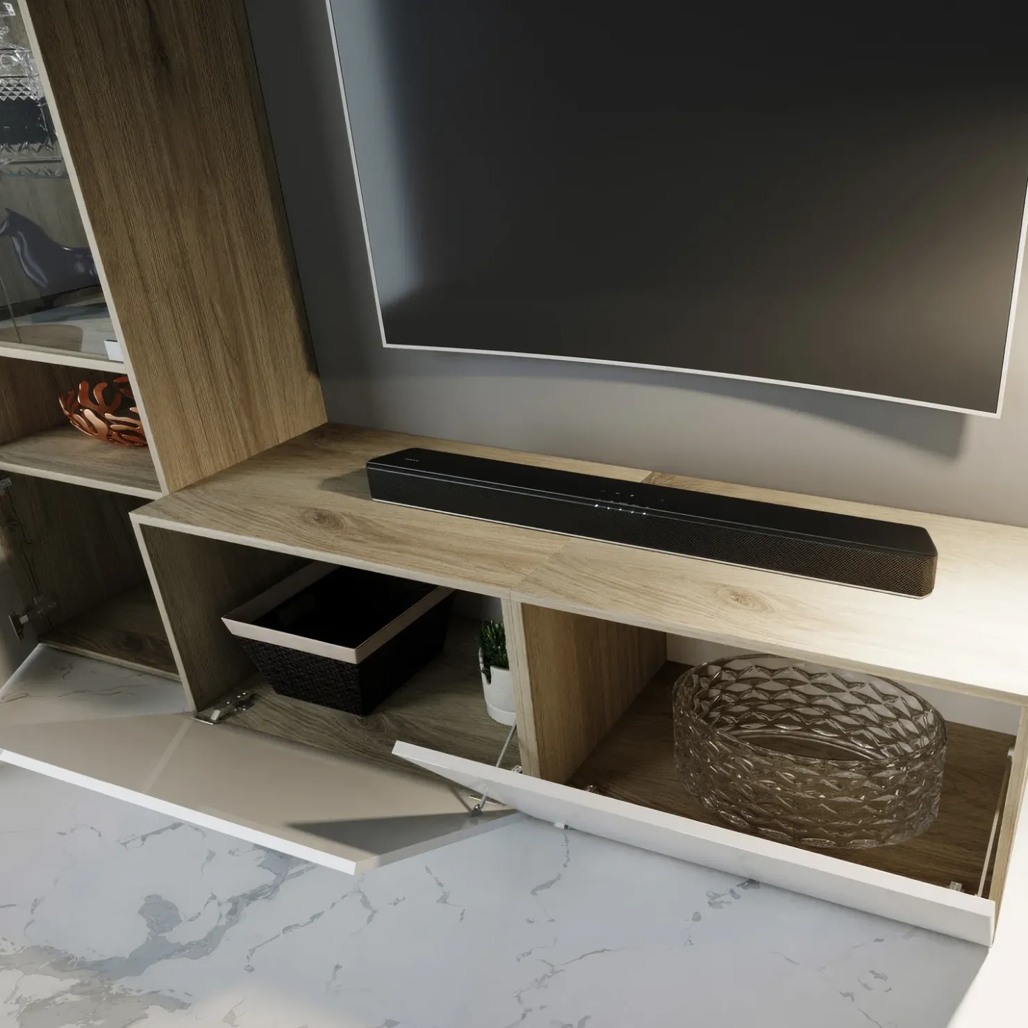 Garnero Arredamenti Parete attrezzata 340x205h cm rovere bianco lucido con led Shanti Best