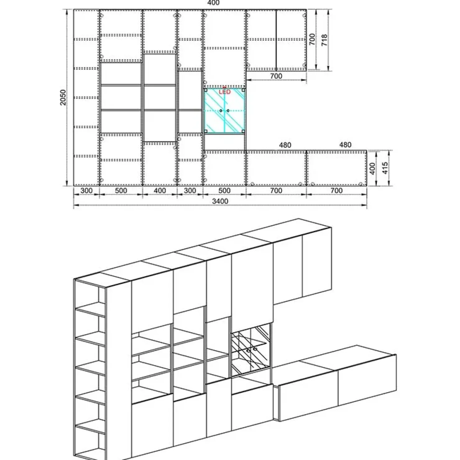Garnero Arredamenti Parete attrezzata 340x205h cm rovere bianco lucido con led Shanti Best