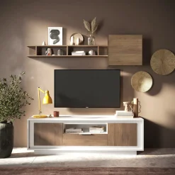 Garnero Arredamenti Parete attrezzata 180x200h cm rovere scuro Deluxe Rovere Rustico - Bianco opaco