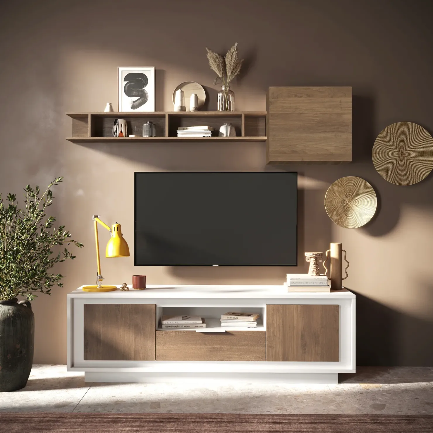 Garnero Arredamenti Parete attrezzata 180x200h cm rovere scuro Deluxe Rovere Rustico - Bianco opaco