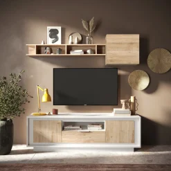 Garnero Arredamenti Parete attrezzata 180x200h cm rovere chiaro Deluxe Rovere - Bianco opaco Hot