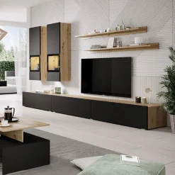 Garnero Arredamenti Parete attrezzata 270x176h cm rovere chiaro nero Emotion Gihome® Rovere - Nero opaco Online