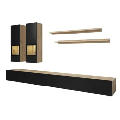 Garnero Arredamenti Parete attrezzata 270x176h cm rovere chiaro nero Emotion Gihome® Rovere - Nero opaco Online