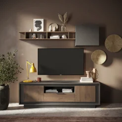 Garnero Arredamenti Parete attrezzata 180x200h cm rovere scuro antracite Deluxe Antracite - Rovere Rustico Sale