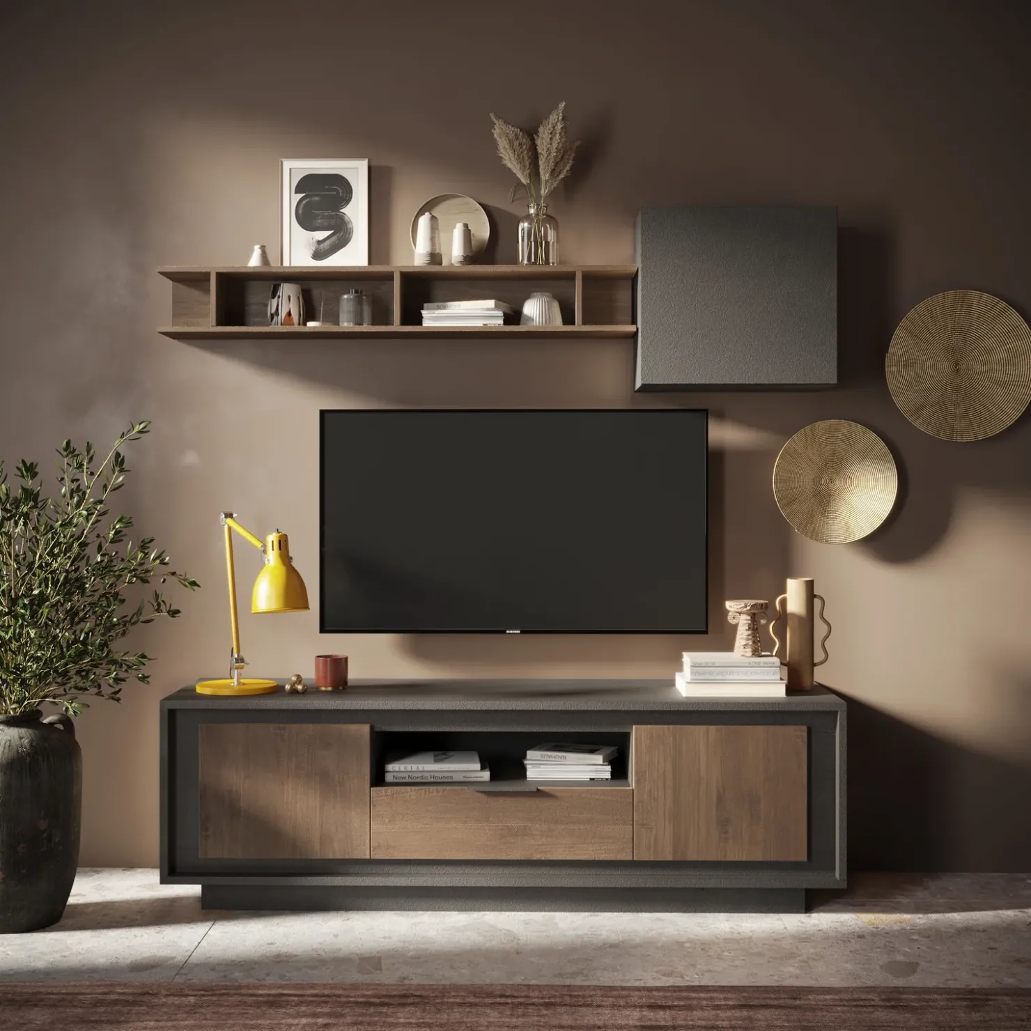 Garnero Arredamenti Parete attrezzata 180x200h cm rovere scuro antracite Deluxe Antracite - Rovere Rustico Sale