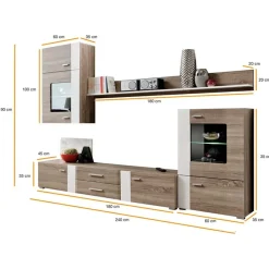 Garnero Arredamenti Parete attrezzata 240x190h cm rovere bianco lucido Mexico Gihome® Clearance