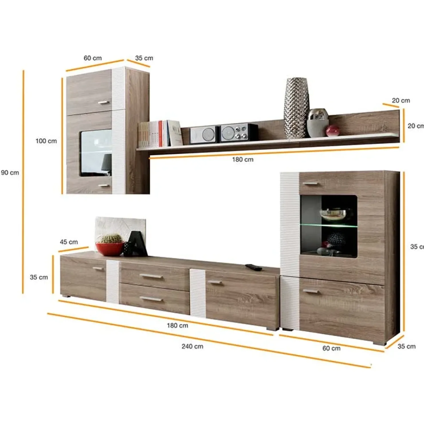 Garnero Arredamenti Parete attrezzata 240x190h cm rovere bianco lucido Mexico Gihome® Clearance