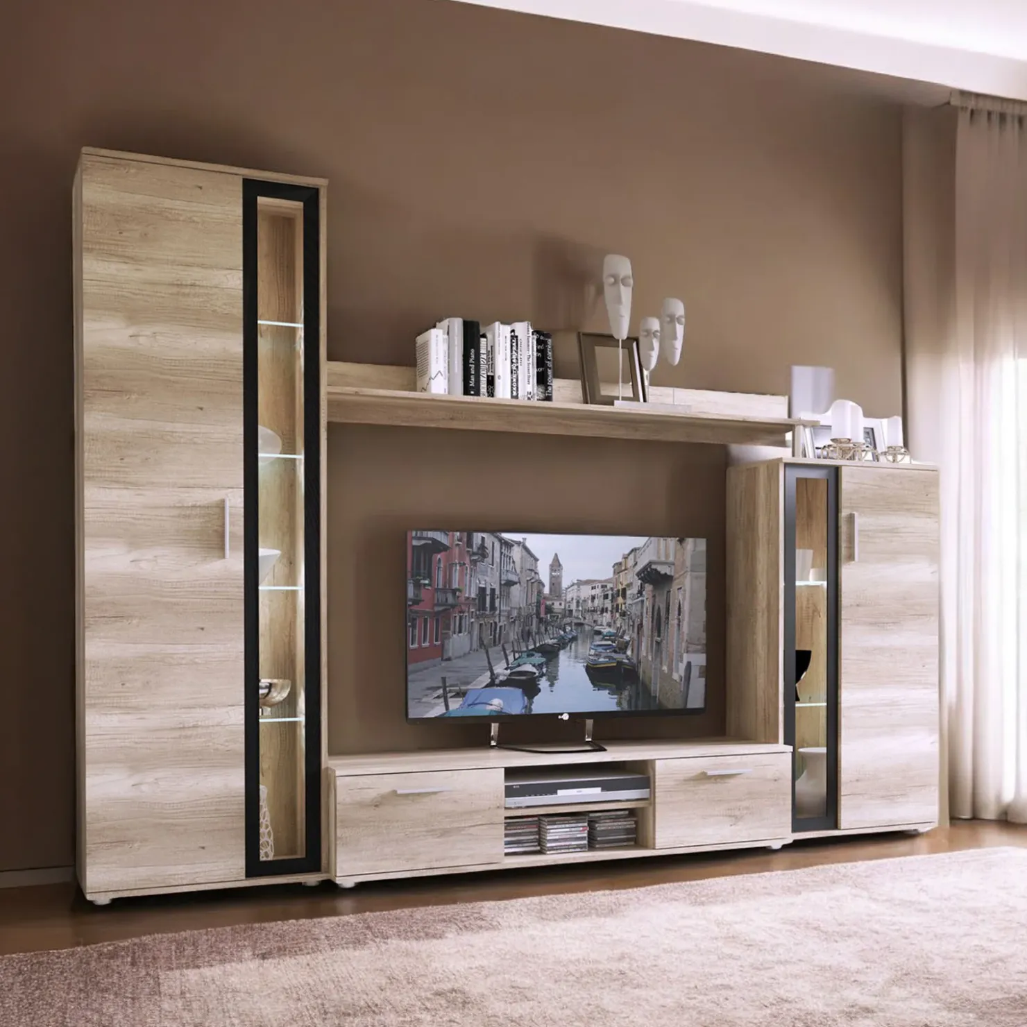 Garnero Arredamenti Parete attrezzata 256x182h cm country grigio nero Newcastle Rovere Hot