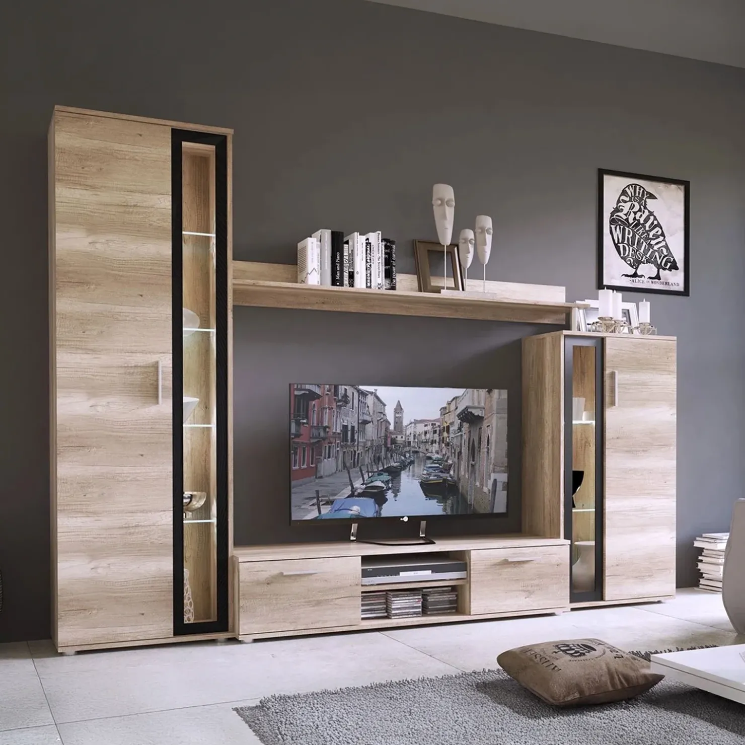 Garnero Arredamenti Parete attrezzata 256x182h cm country grigio nero Newcastle Rovere Hot