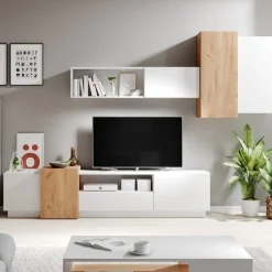 Garnero Arredamenti Parete attrezzata 300x183h cm soggiorno bianco opaco quercia James