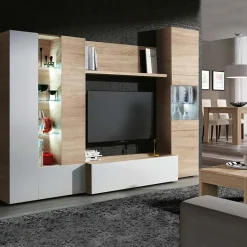 Garnero Arredamenti Parete attrezzata 260x185h cm soggiorno rovere bianco lucido Gary Hot