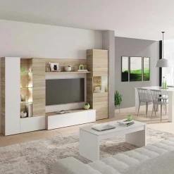 Garnero Arredamenti Parete attrezzata 260x185h cm soggiorno rovere bianco lucido Gary Hot