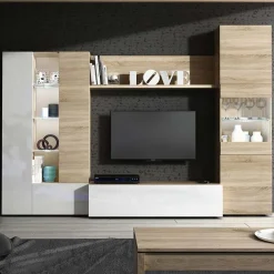 Garnero Arredamenti Parete attrezzata 260x185h cm soggiorno rovere bianco lucido Gary Hot