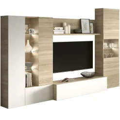 Garnero Arredamenti Parete attrezzata 260x185h cm soggiorno rovere bianco lucido Gary Hot
