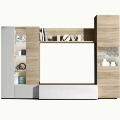 Garnero Arredamenti Parete attrezzata 260x185h cm soggiorno rovere bianco lucido Gary Hot