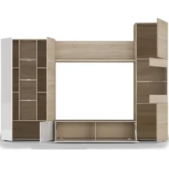 Garnero Arredamenti Parete attrezzata 260x185h cm soggiorno rovere bianco lucido Gary Hot