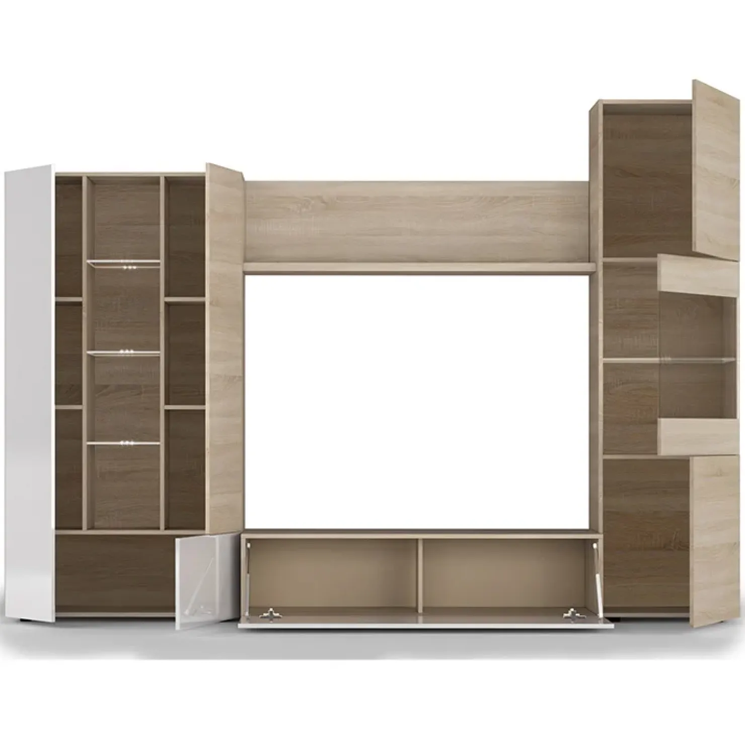 Garnero Arredamenti Parete attrezzata 260x185h cm soggiorno rovere bianco lucido Gary Hot