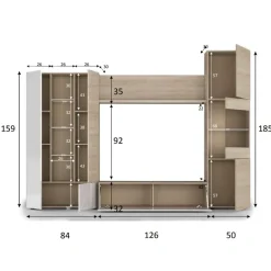 Garnero Arredamenti Parete attrezzata 260x185h cm soggiorno rovere bianco lucido Gary Hot