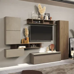 Garnero Arredamenti Parete attrezzata 295x186h cm salvaspazio moderna tortora rovere scuro Sunset 38 Tortora - Noce Discount