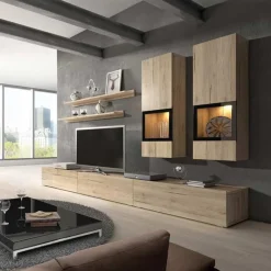 Garnero Arredamenti Parete attrezzata 270x176h cm soggiorno moderna nero Emotion Gihome® Rovere Sale