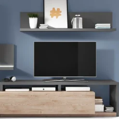 Garnero Arredamenti Parete attrezzata 219x205h cm soggiorno rovere antracite Megan Gihome® Antracite - Rovere Sale