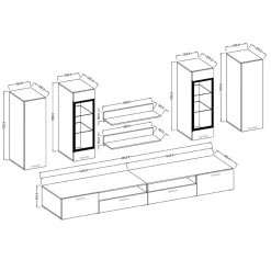 Garnero Arredamenti Parete attrezzata 280x190h cm soggiorno rovere nero Glamour Gihome® Best