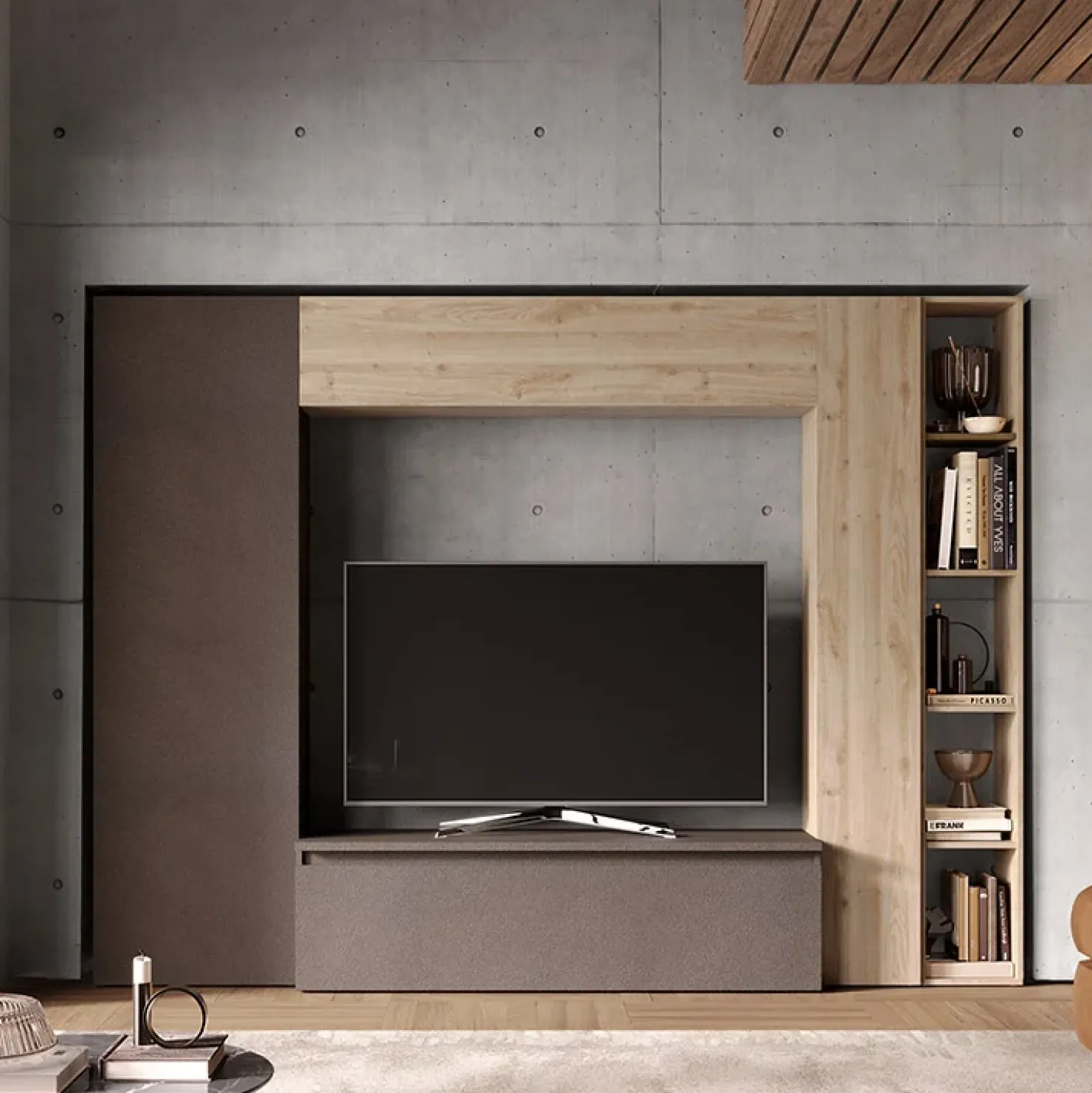 Garnero Arredamenti Parete attrezzata 249x186h cm salvaspazio marrone rovere chiaro Sunset 9 Marrone - Rovere Discount