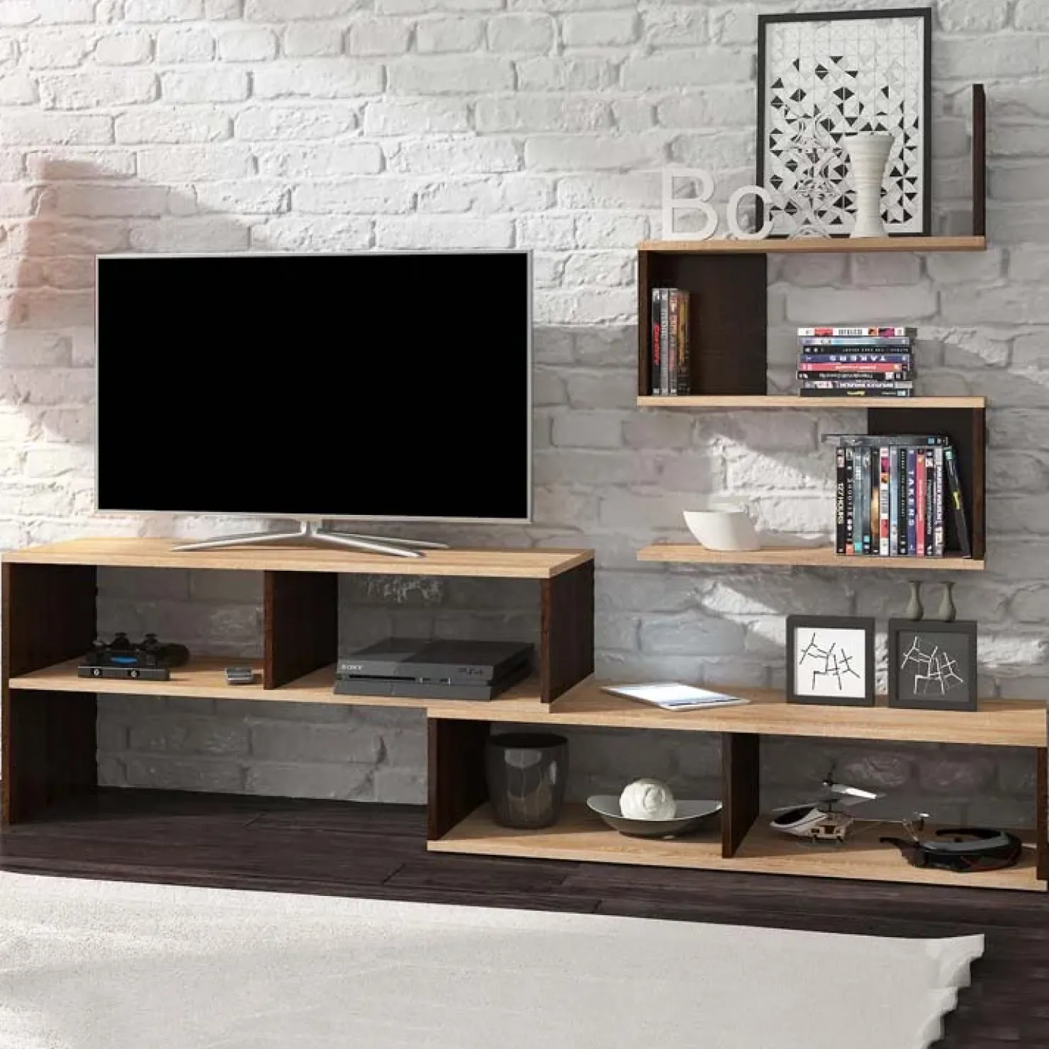 Garnero Arredamenti Parete attrezzata 180x165h cm soggiorno rovere chiaro e scuro Jessica Clearance