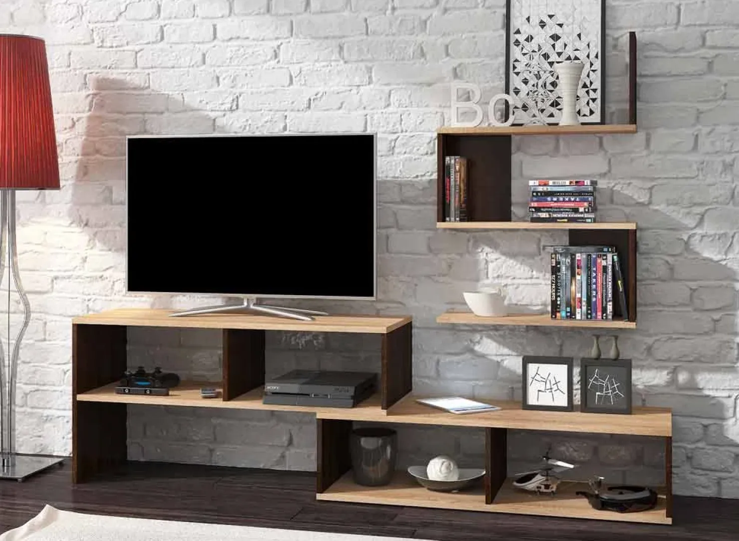 Garnero Arredamenti Parete attrezzata 180x165h cm soggiorno rovere chiaro e scuro Jessica Clearance