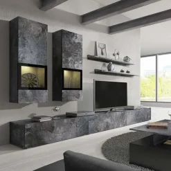 Garnero Arredamenti Parete attrezzata 270x176h cm soggiorno nero Emotion Gihome® Ossido Best