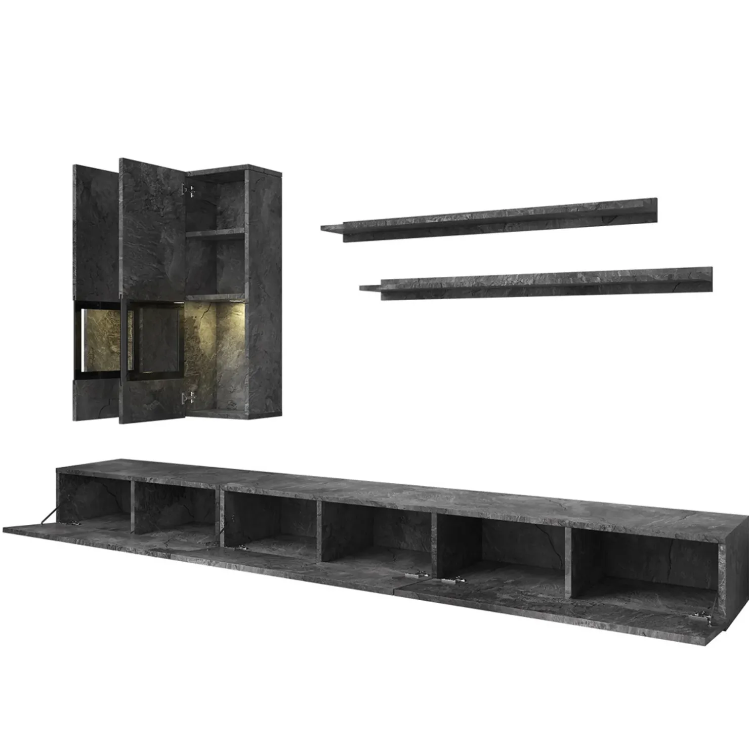 Garnero Arredamenti Parete attrezzata 270x176h cm soggiorno nero Emotion Gihome® Ossido Best