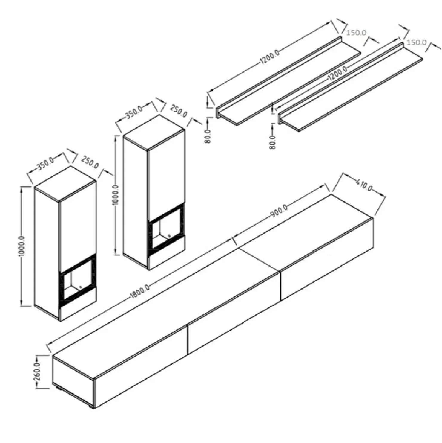 Garnero Arredamenti Parete attrezzata 270x176h cm soggiorno nero Emotion Gihome® Ossido Best